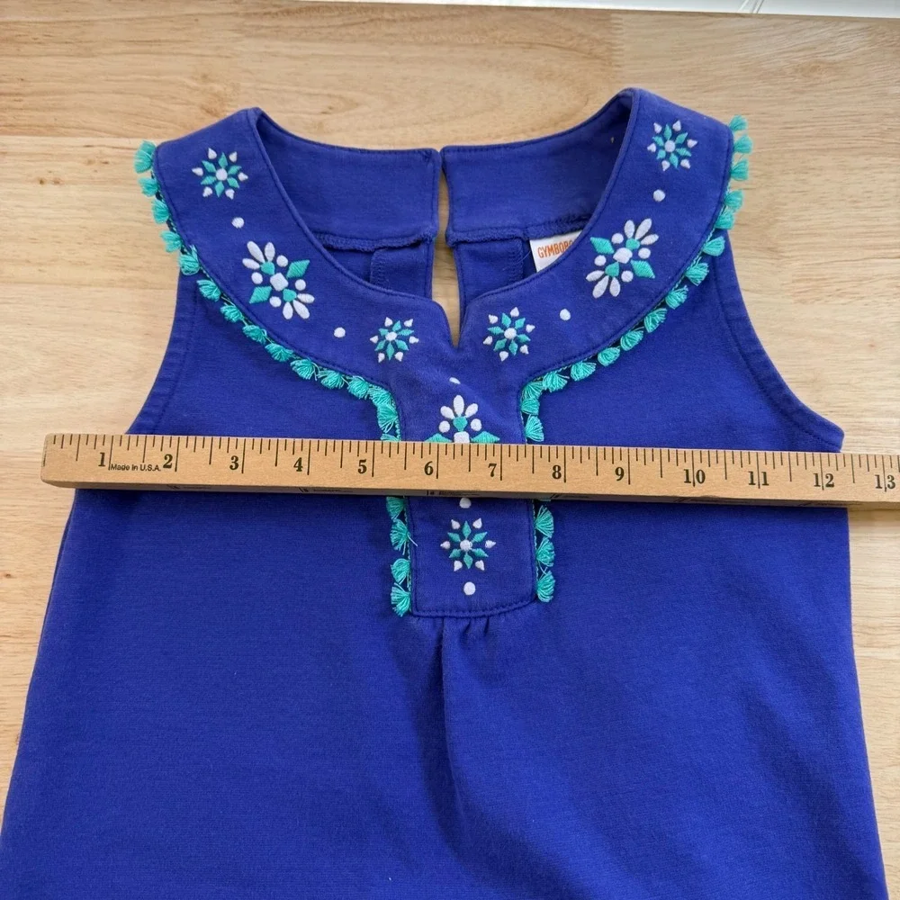 Gymboree Shift Dress Size 8 Blue Safari Embroidered Tassel Sleeveless‎ Summer